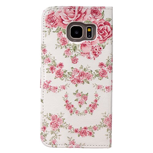 CaseHome Samsung Galaxy S7 H¨¹lle,Schutzh¨¹lle Tasche Leder Mit Kartenfach Magnetverschluss Standfunktion Slim-Schutzh¨¹lle Folio Schalen Fall Mit Karten-/Geldscheinfach F¨¹r Samsung Galaxy S7-Rosa Rosen-Blumen - 3
