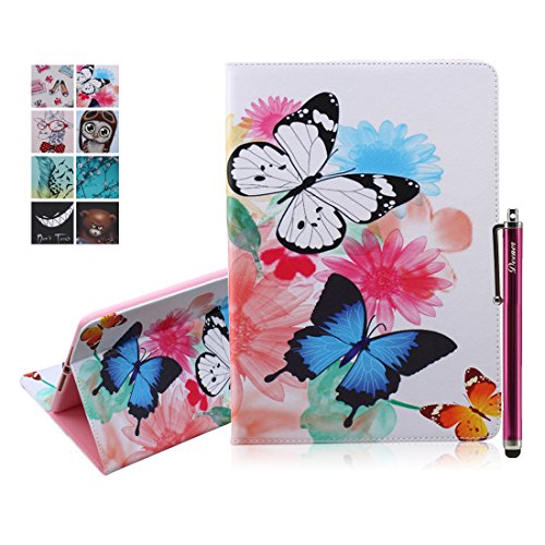 iPad Air 2 Hülle, Deenor Bunt Painting und Stilvoll Brieftasche Tasche PU Leder Flip Protective Stand Tasche Schutzhülle Hülle für Apple iPad Air 2 iPad 6 Generation.[Three Butterflies]