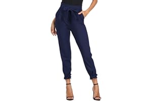 GRACE KARIN Pantaloni Donna Eleganti a Vita Alta Lunghezza Ritagliata 9/10 con Fiocco Decorato
