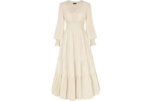 SCARLET DARKNESS Women Medieval Dress Renaissance A Line Long Sleeve V Neck Vintage Maxi Dresses