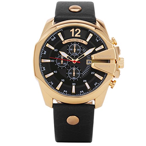 XLORDX Curren XXL Herren Armbanduhr Chronograph Datum Gold Edelstahl Leder Schwarz Quarz Analog Sportuhr XLORDX Curren XXL Herren Armbanduhr Chronograph Datum Gold Edelstahl Leder Schwarz Quarz Analog Sportuhr