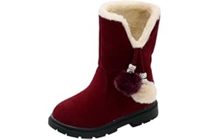 DAY8 CHAUSSURES DAY8 Botte Fille Pas Cher a la Mode Chaussure Fille Hiver Chaude Fourree Botte Haute Fille à Pompom Caoutchouc Basket Bottine Fille Antidérapant Semelle Bottillons Enfant Cuir PU