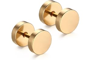 Aituo Unisex Cool 2Pcs Punk Gothic Stainless Steel Round Screw Mens Barbell Ear Studs Earrings Combination