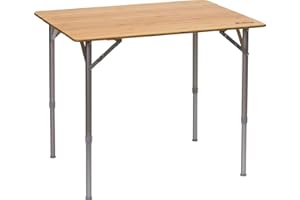 Berger Carry Table Pliante de Camping, Plateau en Bambou, Cadre en Aluminium, 80 x 60 cm, Argent, Marron Clair