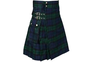 BaronHong Tartan Utility Kilts for Men Tartan Kilt avec Bretelles et Grandes Poches Cargo