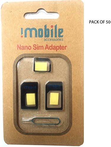 Genuine Imobile 4 in 1 Nano to Micro &amp; Standard Sim Card Adapter With Sim Tray Ejector For Iphone,Samsung Smartphoes (50 Pack, Black)