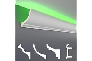 Perfiles de estuco HEXIM LED paquetes de ahorro - iluminación indirecta con tiras de techo de PU, ligero y opaco- (10m LED-1) calas de luz fachada blanco