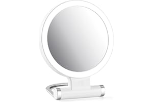 Aidodo Schminkspiegel, Tischspiegel Rasierspiegel Schminkspiegel Beleuchtet mit Dimmbarer Helligkeit LED Licht, 10X Vergrößern Spiegel