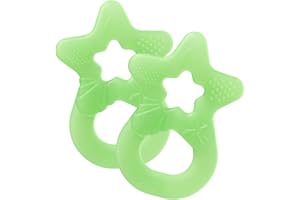 Dentistar Teether Set of 2 - Teether for Babies & Toddlers from 3 Months - Baby Teether with Soft Material Handle for Teething Aid & Massage - Made in Germany - Light Green