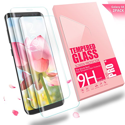 Verre Trempé Galaxy S8, Aonsen [Lot de 2] Couverture Complète Film Protection en Verre Trempé écran Protecteur Vitre, Ultra Résistant Dureté 9H Anti Rayures Protector Pour Samsung Galaxy S8 