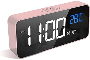 LATEC Réveil Numérique, Alarm de Réveil LED avec Fonction de Snooze, Charge des Ports USB Rose