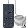 I&U Universal Extension Lead with Earth-Cable, Power Strips Extension Cord 1.8M USB Extension Cable Universal Plug 6 Outlets, 3 USB Port,1 Type-C Port