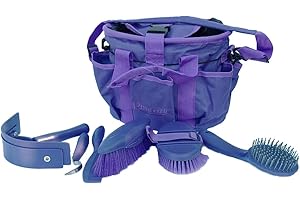Rhinegold Sac de toilettage Violet avec kit, Coffret Cadeau de toilettage équestre 7 pièces Qui Comprend Tous Les Types de Brosse en CRIN de Cheval, Peigne à Curry et Cure-Sabots avec Un Sac de