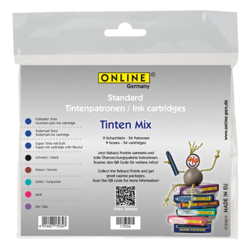 Online 17034 – Tintenpatronen Mix, 9 Pack, königsblau/schwarz/braun/türkis/pink/violett - 3
