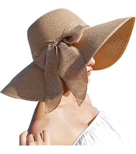 FURTALK Cappello da donna in paglia con tesa larga UPF 50 cappello estivo pieghevole arrotolabile da spiaggia, Colore: beige., M