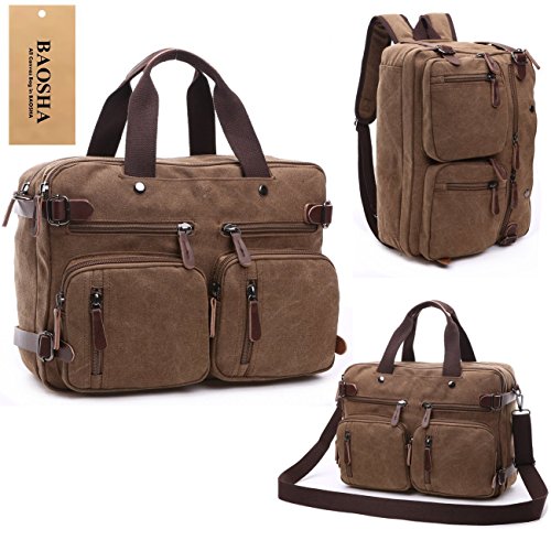 BAOSHA HB-22 Vintage Leinwand Herren Aktentasche Rucks  cke Arbeitstasche Umh  ngetasche Laptoptasche 14 Zoll Kaffee