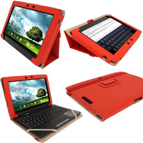 igadgitz 'Portfolio' Rot PU Leder Tasche Schutzhülle Hülle Ledertasche Lederetui Etui Case für Asus Eee Pad Transformer & Keyboard Dock TF300 TF300T TF300TG & TF300TL 10.1" Android Tablet