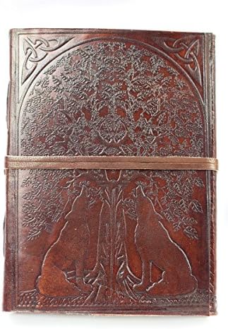 Leather Wallet Book Diary Travel Book Notebook Tree and Wolves 002