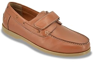 Pegasus Men's Wide Fit Leather Touch Fasten Boat Shoe – Adjustable Strap, Cushioned Insole with Stylish Lace Detailing