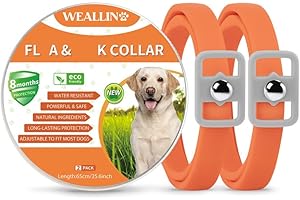WEALLIN Collare Antipulci Cane, Collare Antiparassitario per Cani, Collare Regolabile Impermeabile, Naturale ed Efficace, 8 Mesi di Protezione, Adatto a Tutti i Cani Arancione (2 Pezzi)