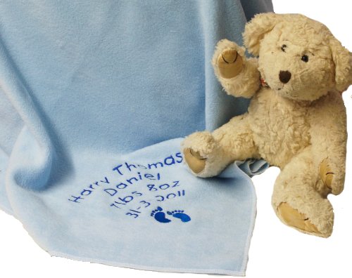 Spoilt Rotten Kids Baby Blue Personalised Keepsake Cot or Pram Blanket. Embroidered With Name, Date, Weight or Any Other Wording Or Message You WishYour Choice of Cute Picture - Choose From Photo (Lion, Heart, Elephant, Cupcake, Butterfly etc). Beautiful Gift For Newborn, Christening, Naming Day, Daughter, Goddaughter, Granddaughter or Niece.