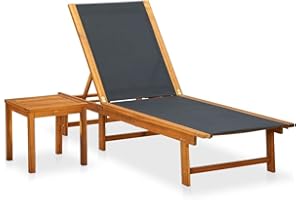 vidaXL Chaise Longue avec Table Textilène Jardin Terrasse Bois d'Acacia Solide