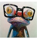 Pintura al óleo hecha a mano Fokenzary, rana con gafas sobre lienzo estirado y enmarcado,...