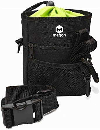 Megon Dog Treat Training Pouch Bag with Built-in Poop Waste Bag Dispenser, Adjustable Waist Belt, Shoulder Strap - Carries Pet Food, Toys, Snacks, Keys, Phone - Black