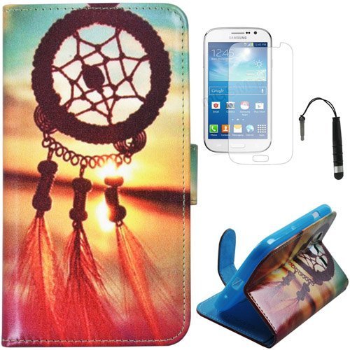 Semoss 3 en 1 Set Atrapasue  os Funda de Cuero Estrella Carcasa Case Para Samsung Galaxy Grand Neo i9060 PU Flip Billetera Piel Leather Folio Wallet Cover Skin con Funcion Soporte   Titular Tarjeta Protector Pantalla   Touch Pen