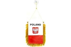 AZ FLAG Gagliardetto Polonia con Aquila 15x10cm con Ventosa - BANDIERINA per Auto Polacca con Stemma 10 x 15 cm