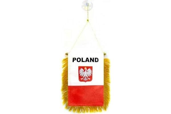 AZ FLAG - Fanion Pologne avec Aigle Pour Décoration Voiture Avec Ventouse et Franges Dorées - Mini Drapeau Polonais - 13x10 cm