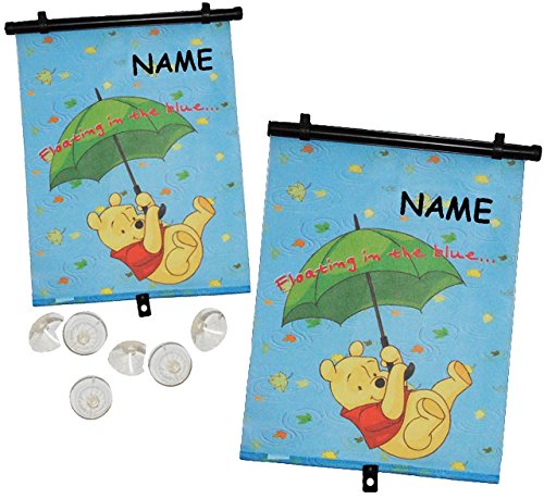 Preisvergleich Produktbild Unbekannt 2 Stück: Winnie The Pooh / Sonnenschutz - Rollo - Incl. Name - Seitenscheibe / Sonnenblende Kinder - Sonnenrollo Fensterschutz Rollos - für Fenster und Auto - Teddybär