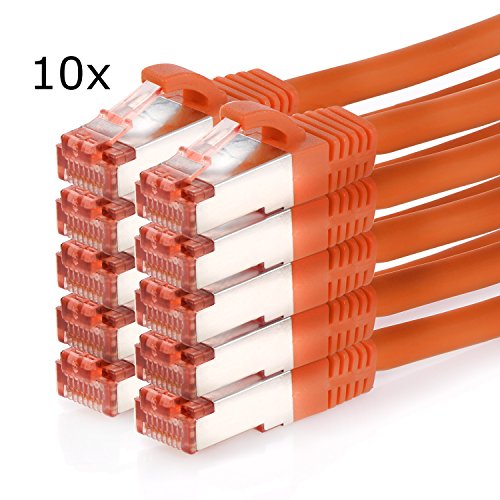 TPFNet (10er PACK) 0,50m 0,5m CAT.6 - CAT6 Premium Ethernet LAN Patchkabel SFTP DOPPELT GESCHIRMT | Gigabit Netzwerkkabel | LAN-Kabel | RJ45 Kabel | Internetkabel | RJ45 Netzwerk Anschlusskabel | Patch Kabel | Ethernet Kabel mit Knickschutztülle orange (RJ45, Cat 6, Twisted Pair, S/FTP (PIMF) DOPPELT GESCHIRMT, halogenfrei, 1000 Mbit/s / 1 Gigabit)