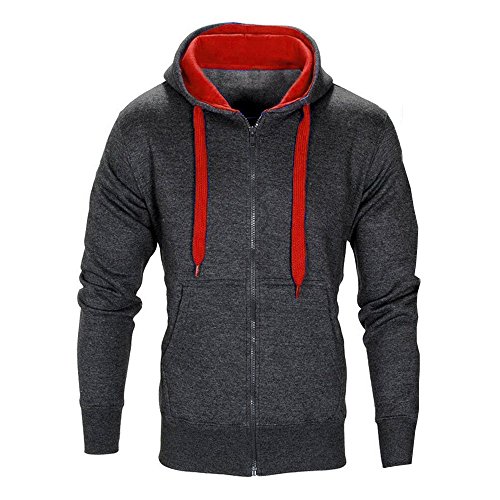 Preisvergleich Produktbild Amphia - Männer Slim Hoodie Sweater Jacke - Männer beiläufige mit Kapuze Reißverschluss Lange Hülsen-Feste Gymnastik-Sport-Mantel-Jacke