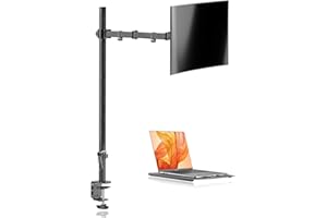 Suptek Soporte Monitor, Brazo Monitor con Bandeja para Computadora Portátil para 13-27 Pulgadas PC y hasta de 17 Pulgadas Portatil Ordenador (80cm de Altura Ajustable), VESA 75/100m - MD6821TP004