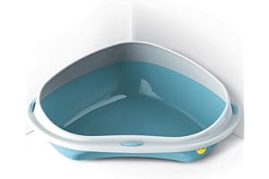 CAT CENTRE Blue Large Corner Cat Open Litter Tray With Rim Kitten Pet Toilet Plastic Loo Pan Box Anti-Spillage Lowered Entry Step Rounded Corners Detachable Rim Easy Cleaning No Spilling