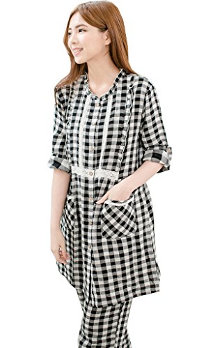 Bearsland Women's Plaids & Checks cotton Maternity Nursing pajamas Set White UK Size 14-16