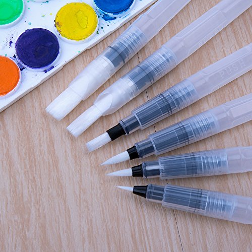 ZWOOS 6 Stück Water Brush Pen Aquarell Pinsel Pen Wasser Pinsel – Wasserpinsel Perfekt für Wasserfarben, Aquarellstifte, Pinselstifte, Marker - 3