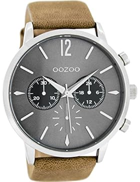 Oozoo Herrenuhr mit Lederband 48 MM Silbergrau/Sand C8240