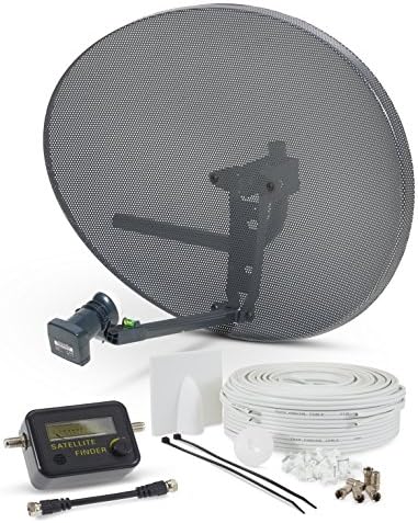 SSL Satellites Zone 2 Satellite Dish Quad LNB + 20 Meter White Twin Cable FTA Signal Pointer Satellite SKY, SKY+, HD, Freesat TV Signal Finder Caravan Motorhome Satellite System Box Kit