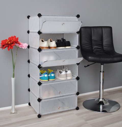 ts-ideen Schuhschrank Kinderregal Flur SteckSchuhschrank Kinderregal Flur Steck Regal Standregal Schuhregal Sideboard in transparentem Weiß mit Muster mit schwarz lackierten Metallstäben - 4