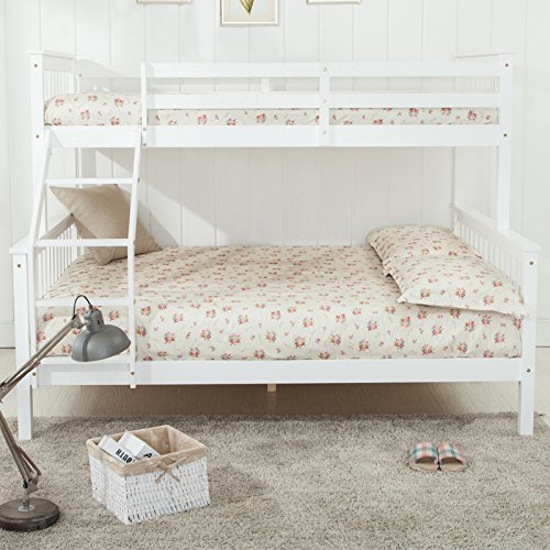 mecor White Bunk Beds Triple Sleeper Bed Wooden Frame 3FT Top 4FT6 Base Furniture for Childrens Adults