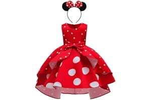 IMEKIS Mädchen Minnie Weihnachten Karneval Kostüm Vintage Polka Dots Kleid Bowknot Rüschen Tutu Prinzessin Hi-Lo Partykleid mit Mausohr Stirnband Geburtstag Festlich Outfit