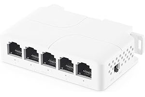 BINARDAT PoE Passthrough Switch, 1 PoE in 4 PoE Out Extender, IEEE802.3af/at/bt PoE Powered 90W, 100Mbps Ethernet, Din Rail & Wall Mount Plug and Play