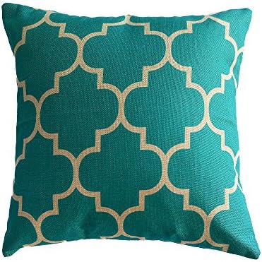 Throw Pillow Case, Hidoon® Canvas Decorative Cushion Covers Sofa Chair Seat Throw Pillow Case Quatrefoil Print Square 18X18 Inch Teal