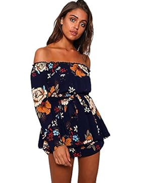 Bekleidung Jumpsuit Loveso Sommerkleider Damen Mode Elegante Blumenmuster Schulterfrei Trägerlos Lange Ärmel Kurze...