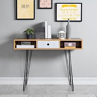 Générique COLETTE Console scandinave décor chene et imprimé + pieds en métal laqué noir - L 100 cm