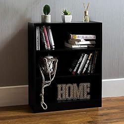 Home Discount Cambridge 3 étages étagère de bibliothèque Basse en Bois Noir, unité de Stockage d'affichage Bureau Meuble de Salon