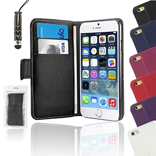 SAVFY iPhone 6 Case - Leather Case for Apple iPhone 6 4.7 Inch Flip Black Cover With [ Holder Support & ID Card Slot ] Magnetic PU Cover High Quality Pouch + Free Screen Protector & Stylus Touch Pen