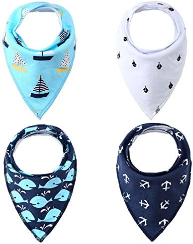 Comcom Baby Bandana Bib Set, 4-Pack Super Absorbent, Soft, & Modern Organic Drool Bibs for Boys & Girls